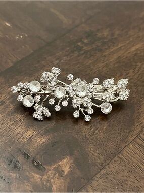 Rhinestone Floral Hair Barrette - Clear Silver Sparkle NWT